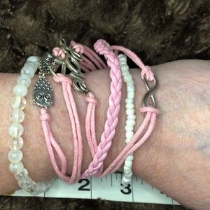 3/$25 Pink White Leather Owl Love Layer Wrap bracelet Stretch Bracelets